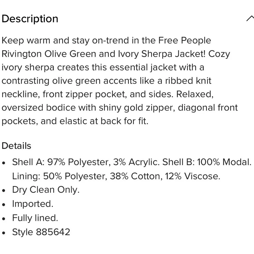 Free People Rivington Sherpa olive and ivory full zip jacket